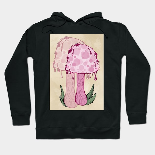 Pink Classic Portrait Style Cottagecore Mushroom Hoodie by Tenpmcreations